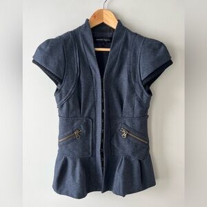 Nanette Lepore Charcoal Corset Style Cap Sleeve Blazer Size 2 -military chic